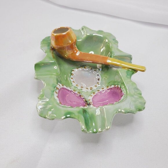 VTG German Porcelain Pipe Holder & Ashtray Trinket Dish Tobacciana Men's Gift - Picture 8 of 13